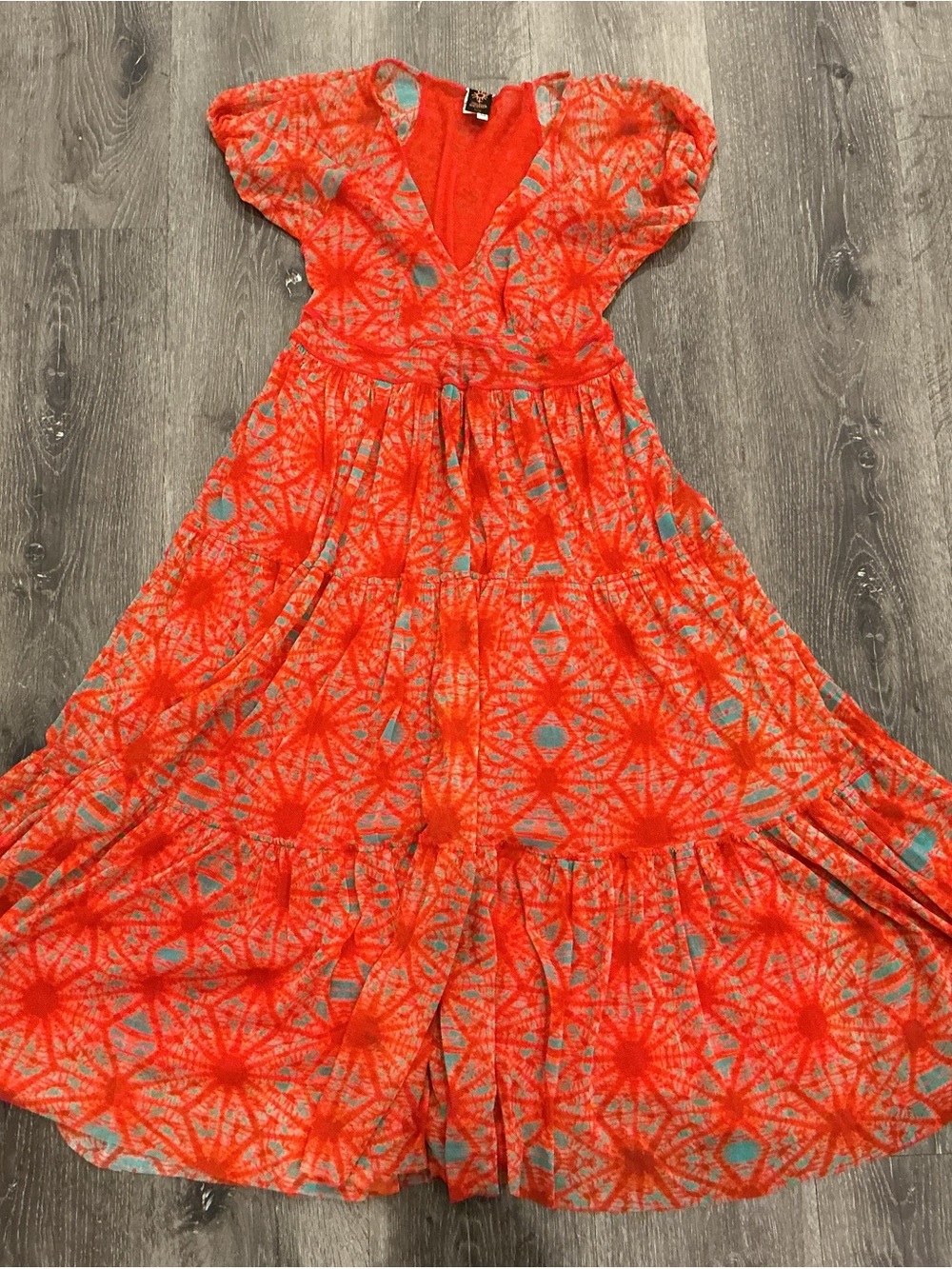 Jean Paul Gaultier Orange and Teal Geometric Maxi Dress, medium midi A line